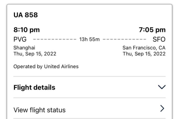国内直达旧金山的航班？ua858 多久